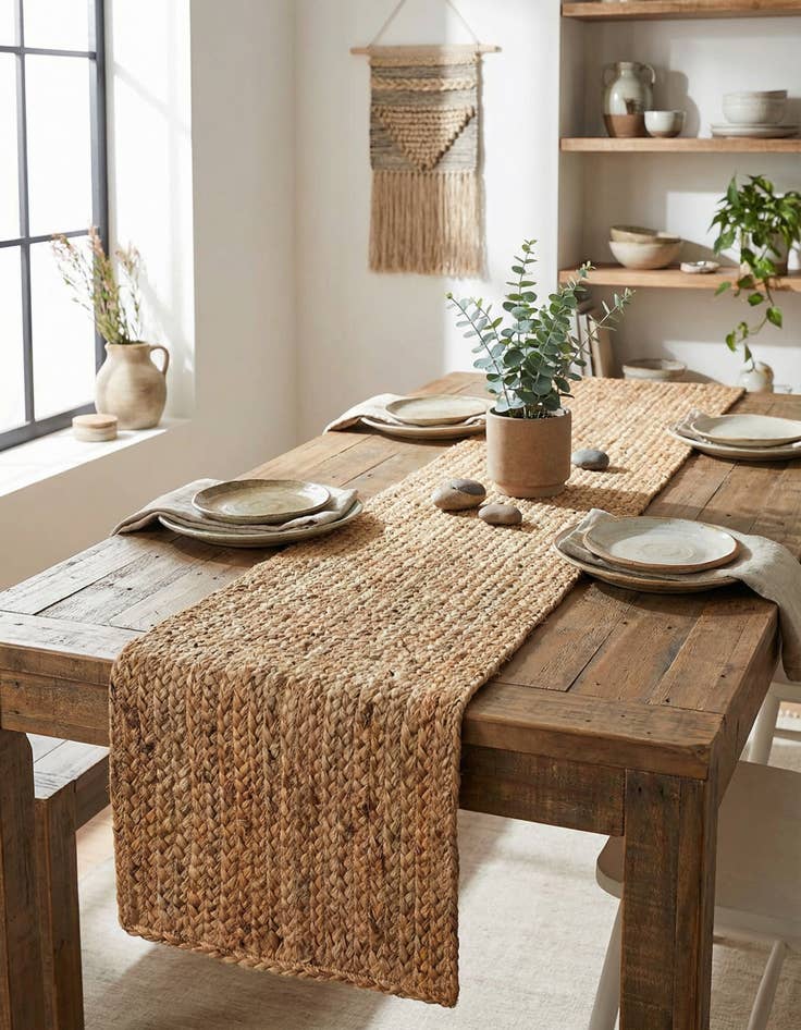 Detail image of 1' 2 x 5' 1  Hand Braided Jute Table Runner Rug