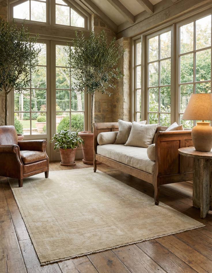 Detail image of 4' 2 x 6' 2 Hand Knotted Oushak Wool Rug