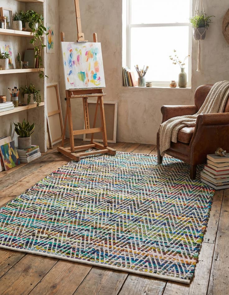 Detail image of 4' 1 x 6' 1  Hand Woven Chindi Chevron Rug