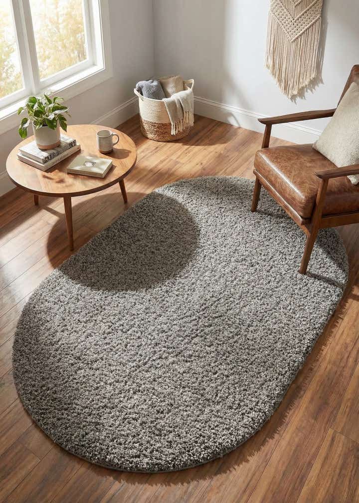5' 3 x 8' Solid Shag Oval Rug