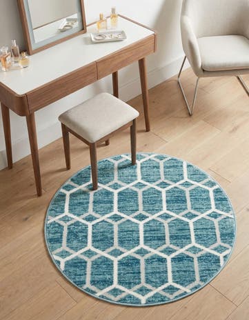Blue Lattice Trellis Round Rug