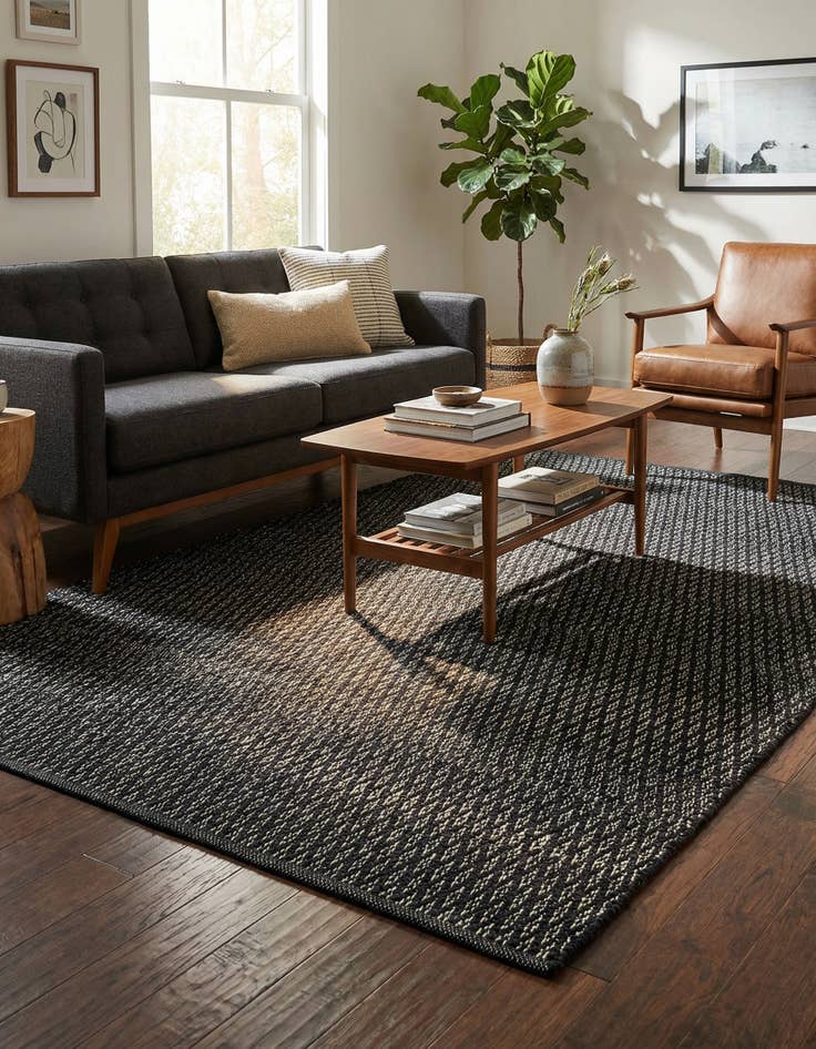 Detail image of 5' 1 x 8' Hand Woven Lattice Wool Rug