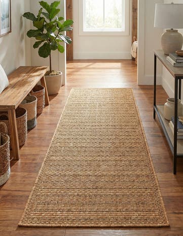 Light Brown Easy-Clean Border Indoor / Outdoor Runner Rug