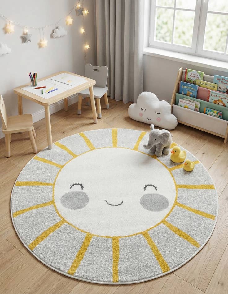 Detail image of 4' 1 x 4' 1 Sun Whimsy Kids Round Rug