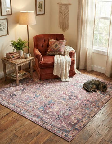 Pink Washable Nostalgia Square Rug