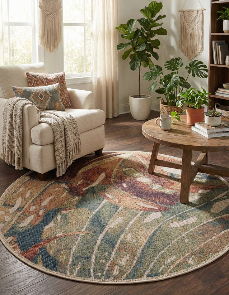 Detail image of 5' 3 x 5' 3 Washable Baja Indoor / Outdoor Round Rug