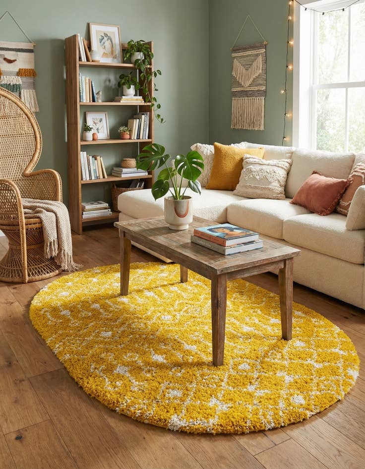 Detail image of 5' 3 x 8' Moroccan Trellis Shag Oval Rug