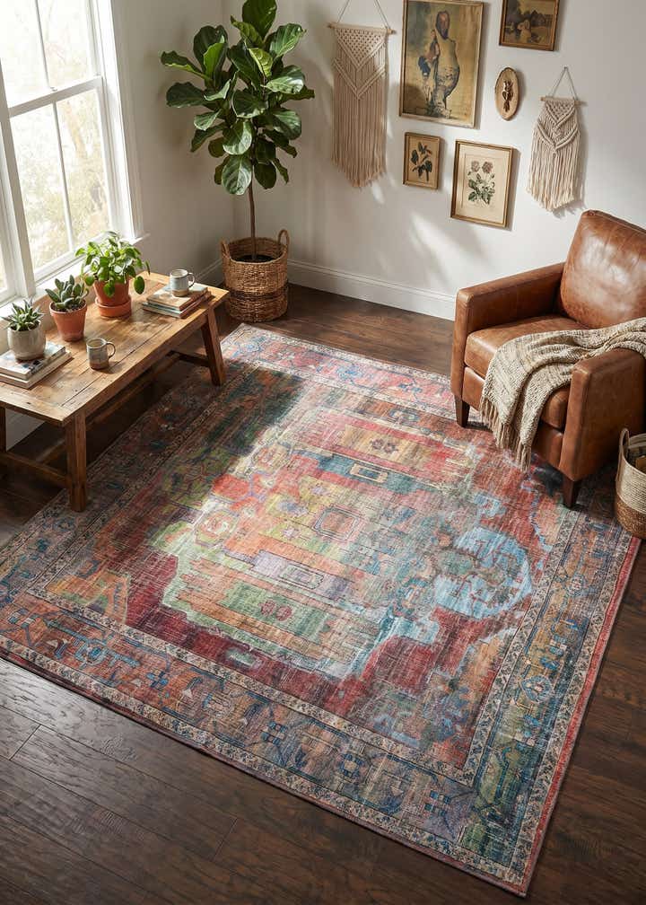 7' 3 x 7' 3 Washable Maahru Square Rug