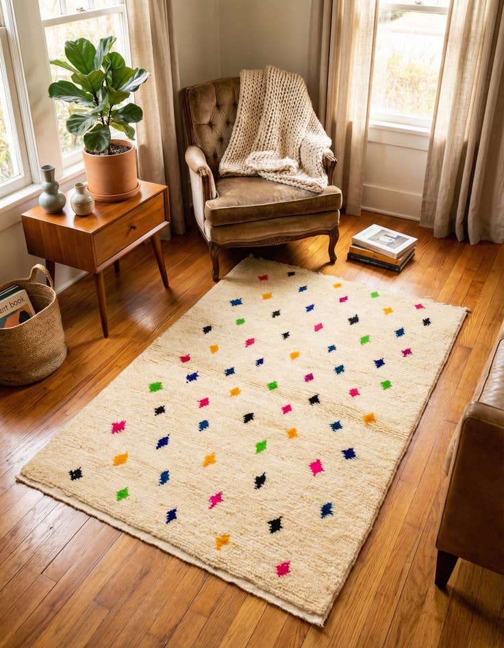 Detail image of 3' 6 x 4' 11 Hand Knotted Moroccan Wool Rug