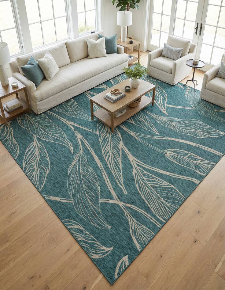 Detail image of 13' x 13'  Washable Botanical Indoor / Outdoor Square Rug