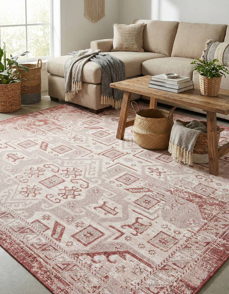 Detail image of 7' 10 x 7' 10 Washable Aztec Indoor / Outdoor Square Rug