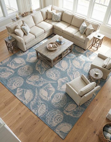 Aqua Easy-Clean Coastal Indoor / Outdoor Square Rug