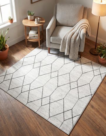 White Lattice Trellis Square Rug