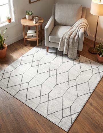 White Lattice Trellis Square Rug