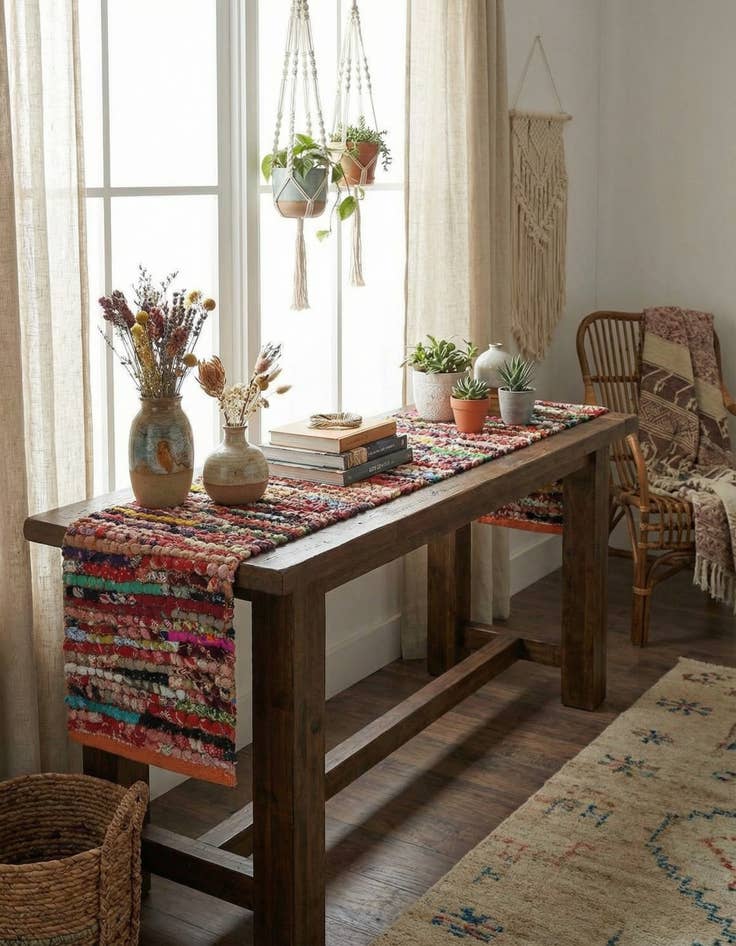 Detail image of 1' 2 x 6' 1  Hand Braided Chindi Table Runner Rug