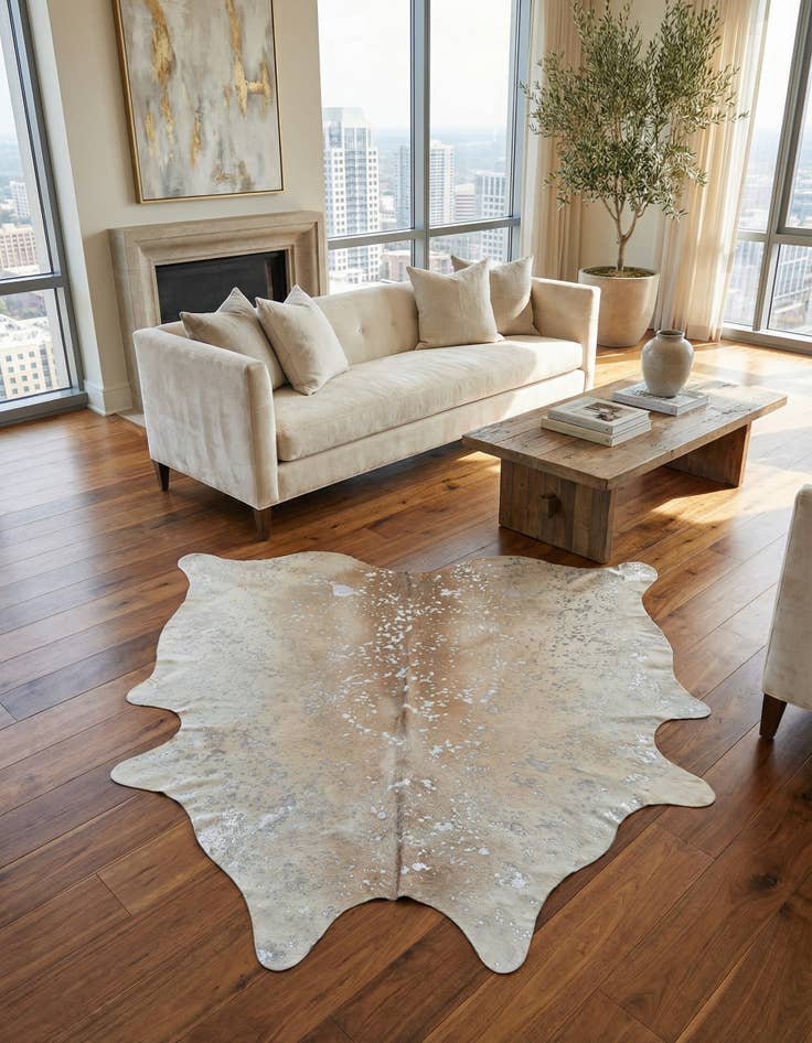 Detail image of 7' 1 x 7' 10 Cowhide Leather Square Rug