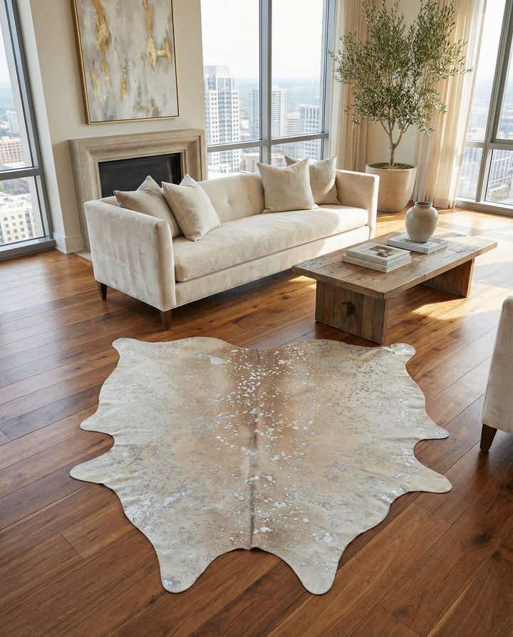 7' 1 x 7' 10 Cowhide Leather Square Rug
