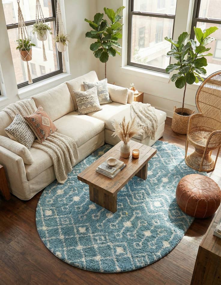 Detail image of 7' 10 x 10' Moroccan Trellis Shag Oval Rug