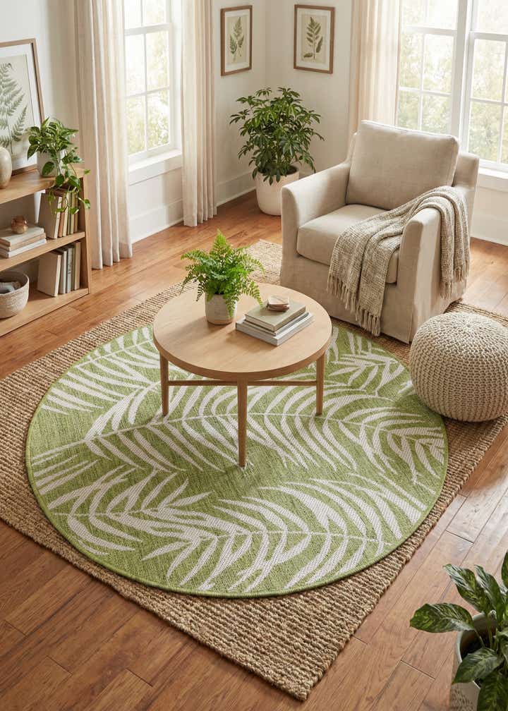 4' x 4' Easy-Clean Botanical Indoor / Outdoor Round Rug