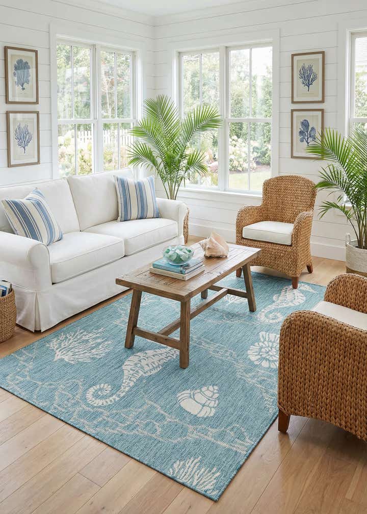 5' 3 x 8' Easy-Clean Coastal Indoor / Outdoor Rug