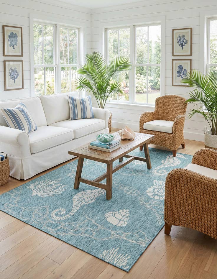 Detail image of 5' 3 x 8'  Washable Coastal Indoor / Outdoor Rug