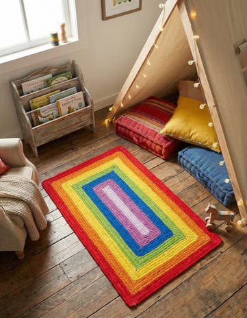 Handmade Hand Braided Rainbow Wool Rug