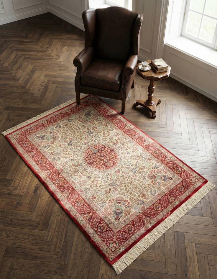 Detail image of 3' 4 x 5' Ghom Silk Rug