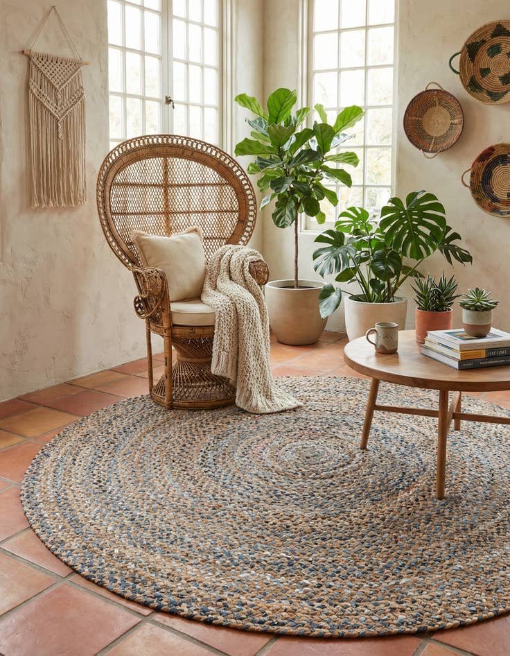 Detail image of 6' 1 x 6' 1 Handmade Braided Chindi Round Rug