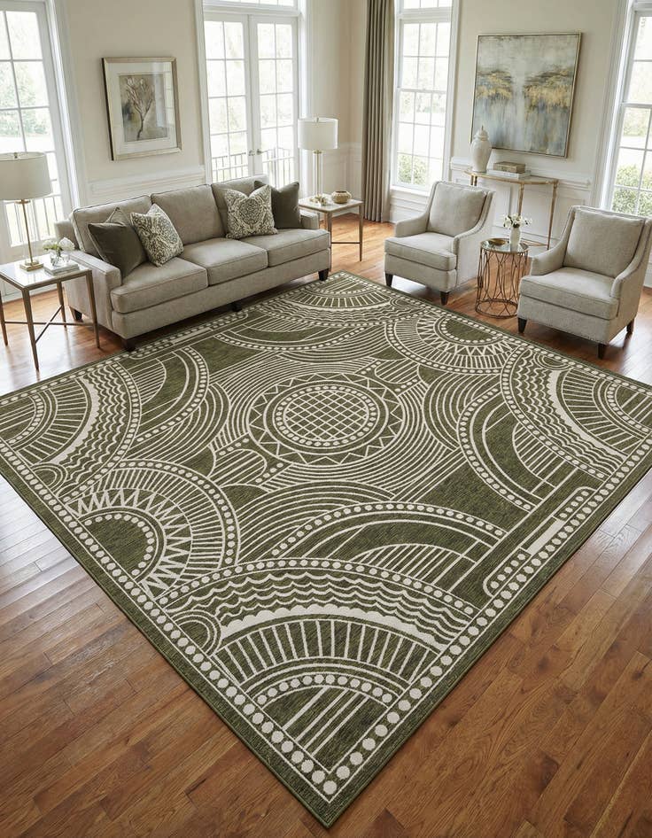 Detail image of 12' x 12' Easy-Clean Traditional Indoor / Outdoor Square Rug