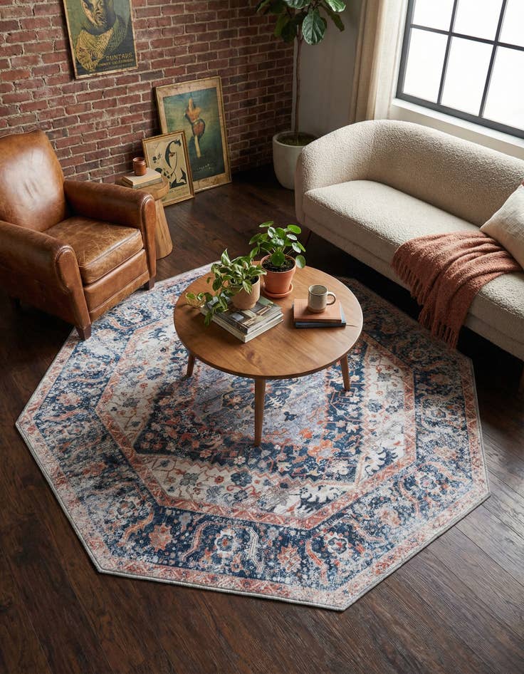 Detail image of 5' x 5'  Washable Yara Octagon Rug