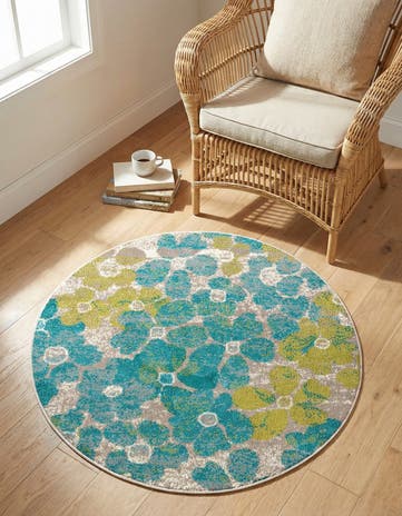 Blue Azalea Round Rug
