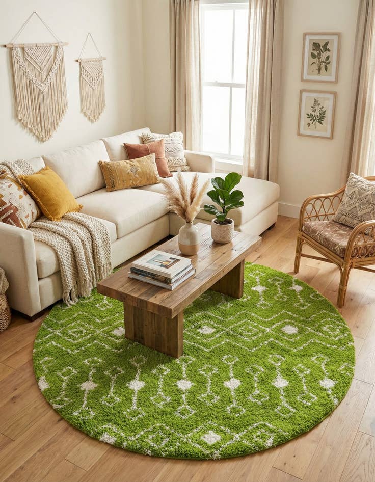 Detail image of 7' 10 x 7' 10 Moroccan Trellis Shag Round Rug