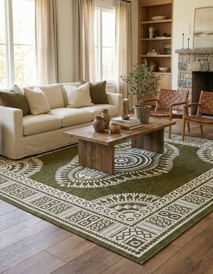 Detail image of 12' x 12'  Washable Traditional Indoor / Outdoor Square Rug