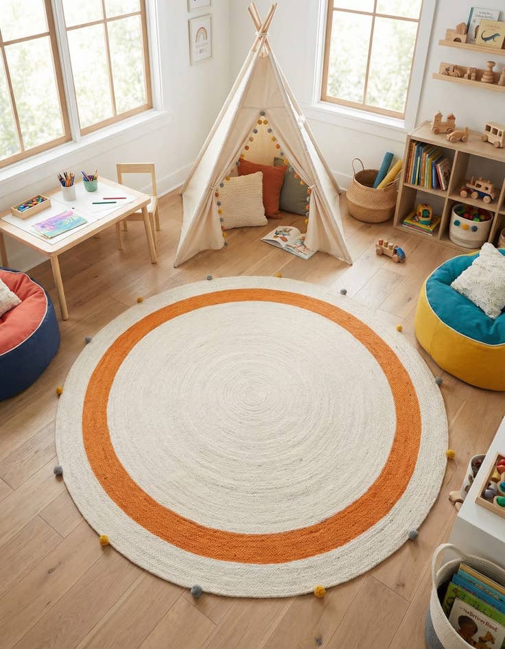 Detail image of 7' 10 x 7' 10  Hand Braided Kids Braided Jute Round Rug
