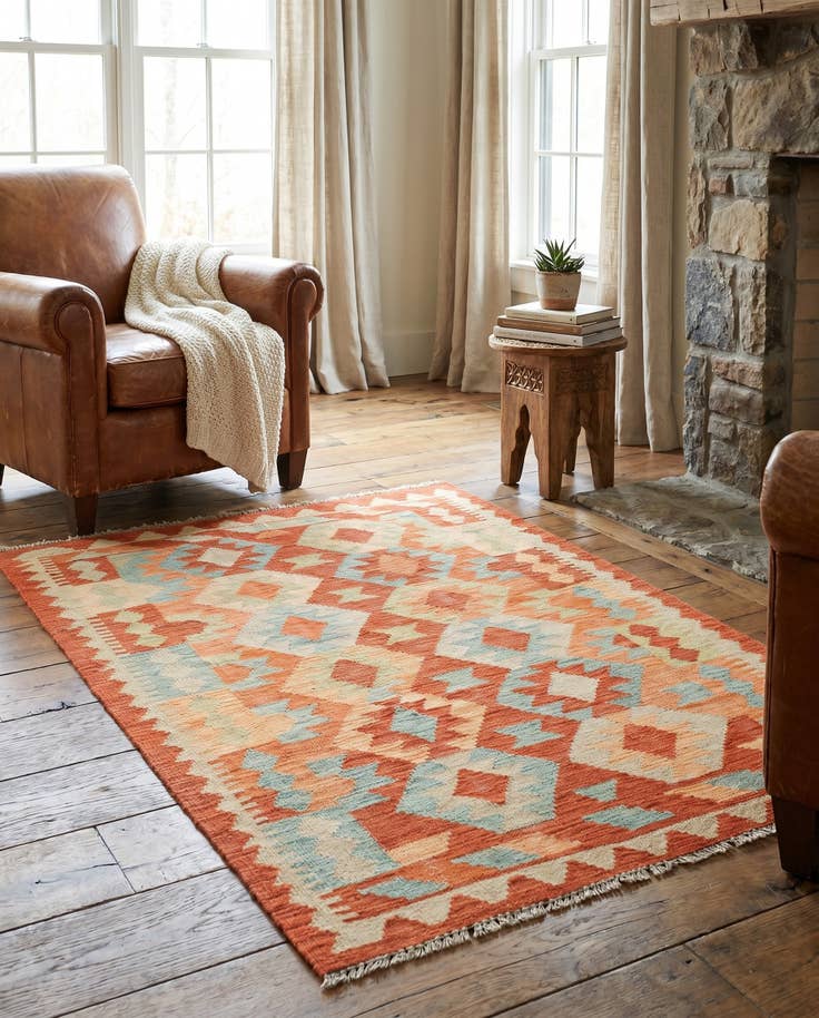 Detail image of 2' 10 x 4' Hand Woven Kilim Waziri Wool Rug