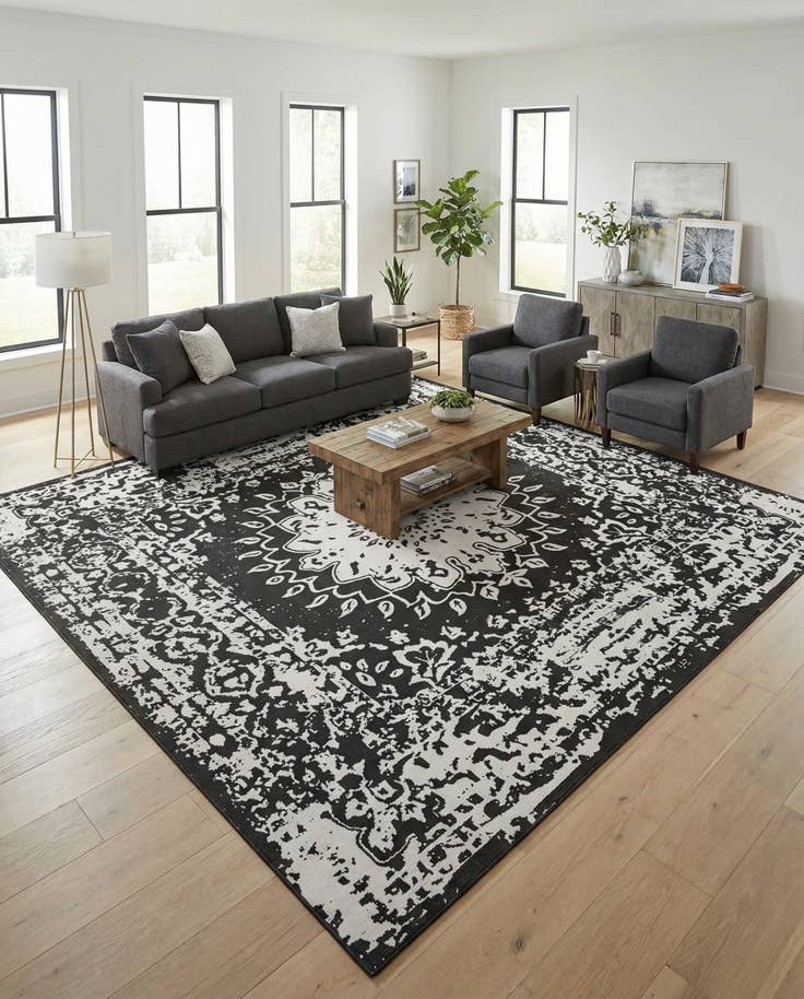 Detail image of 12' x 12' Easy-Clean Traditional Indoor / Outdoor Square Rug