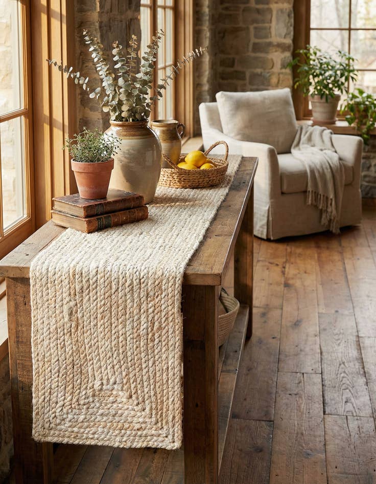 Detail image of 1' 2 x 5' 1 Handmade Braided Jute Table Runner Rug