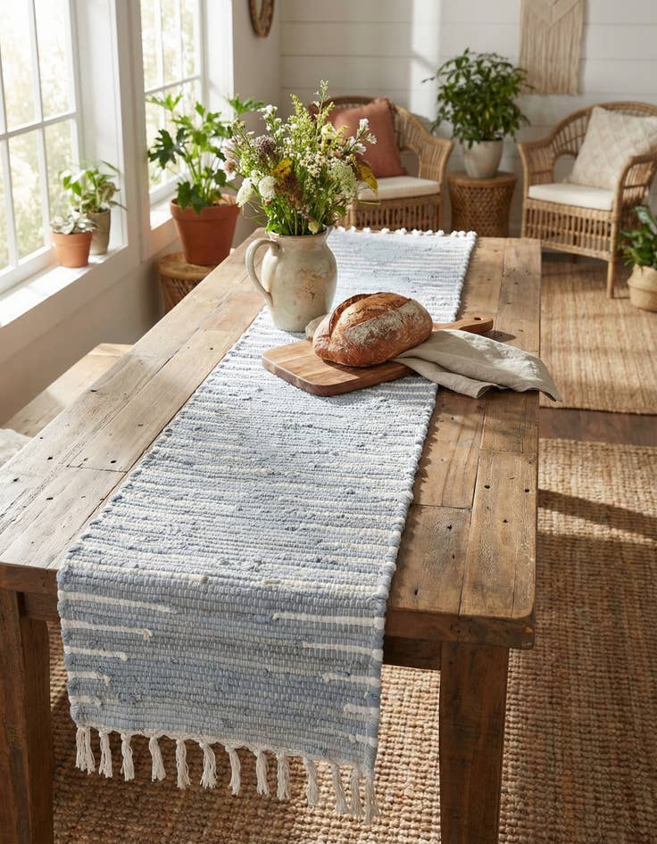 Detail image of 1' 2 x 4' 1 Hand Woven Chindi Cotton Table Runner Rug