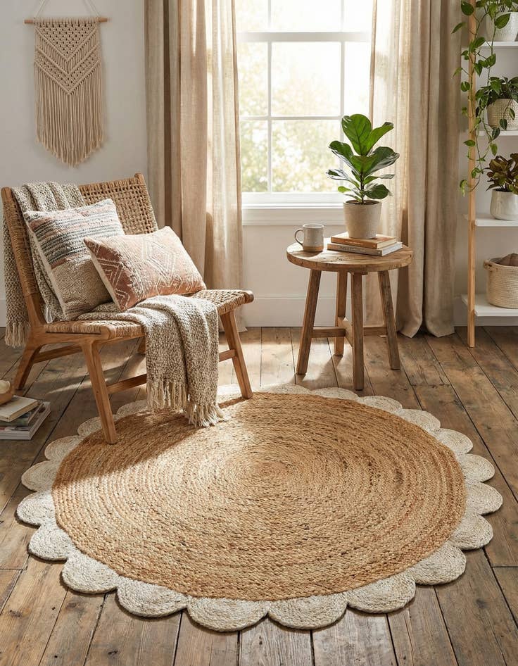 Detail image of 4' 1 x 4' 1 Handmade Scallop Braided Jute Round Rug
