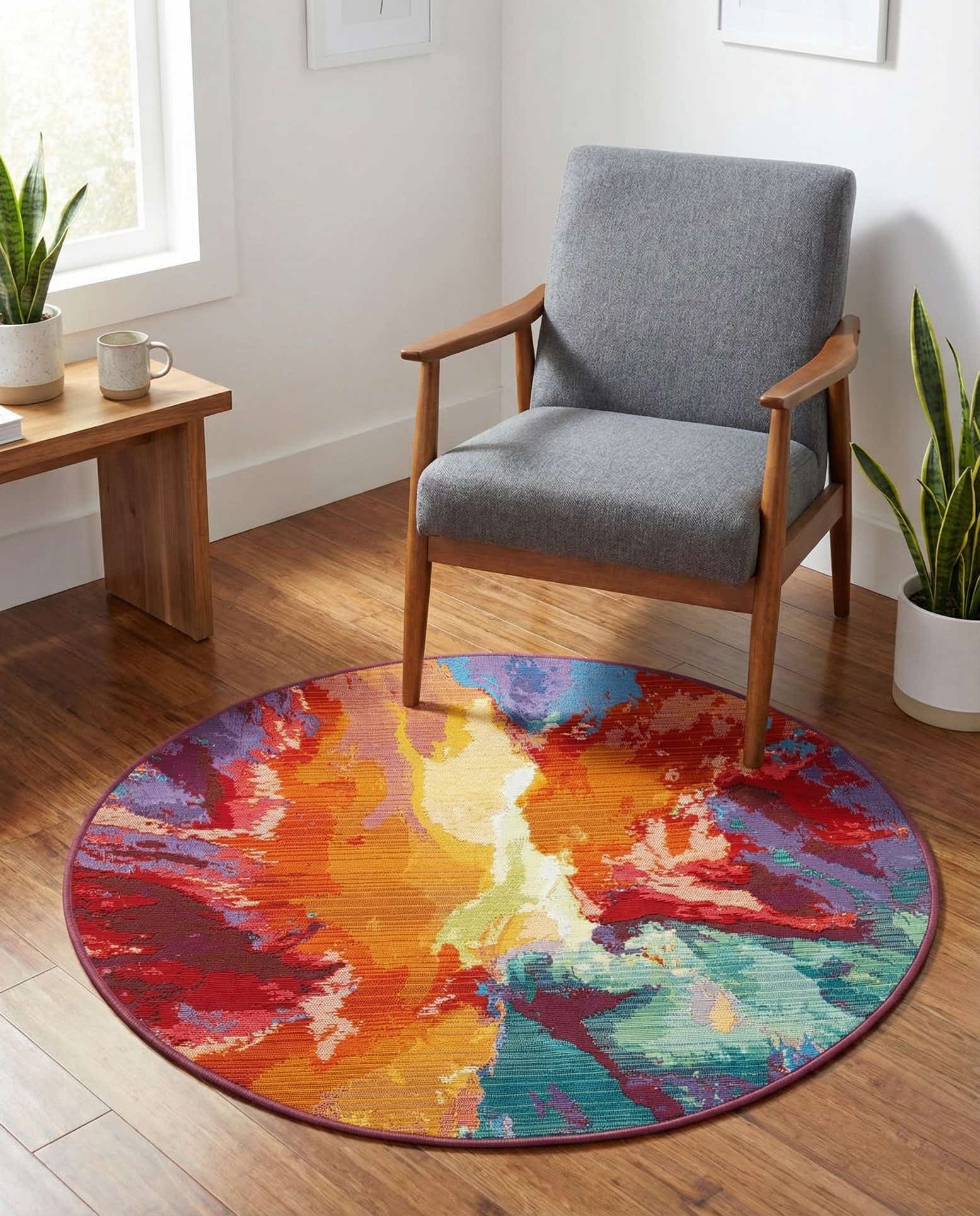 3' x 3' Easy-Clean Modern Indoor / Outdoor Round Rug