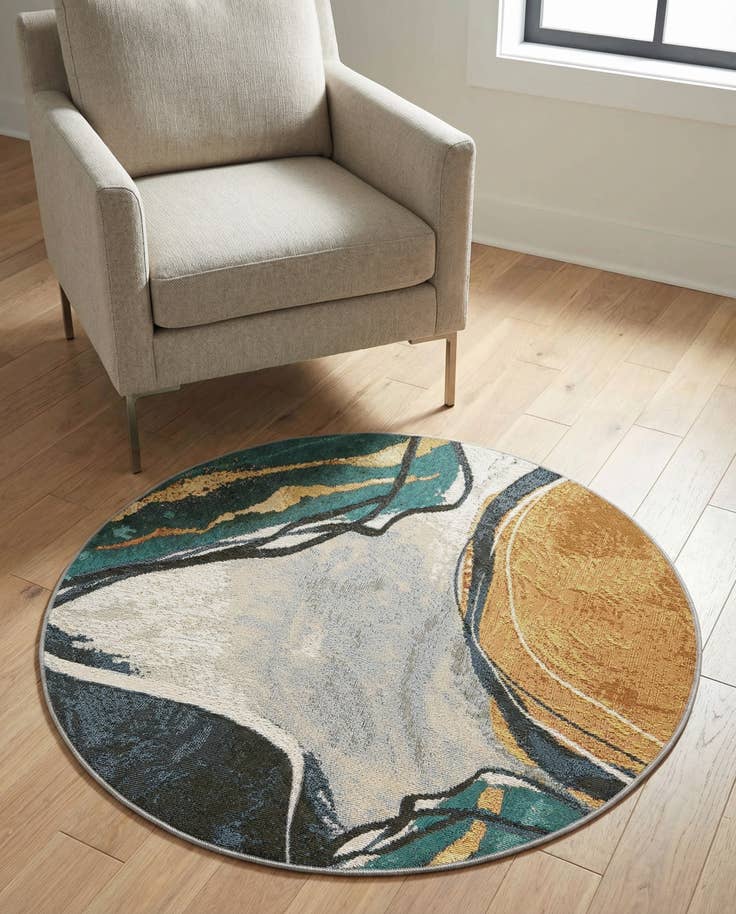 Detail image of 3' 3 x 3' 3 Easy-Clean Modern Indoor / Outdoor Round Rug