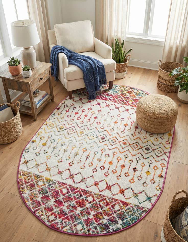 Detail image of  4' x 6' Moroccan Trellis Oval Rug