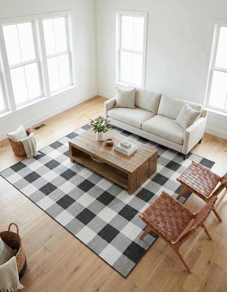 Detail image of 10' x 10'  Washable Checkered Indoor / Outdoor Square Rug