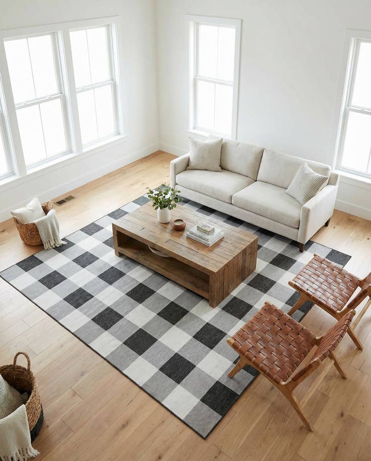 Detail image of 10' x 10' Easy-Clean Checkered Indoor / Outdoor Square Rug