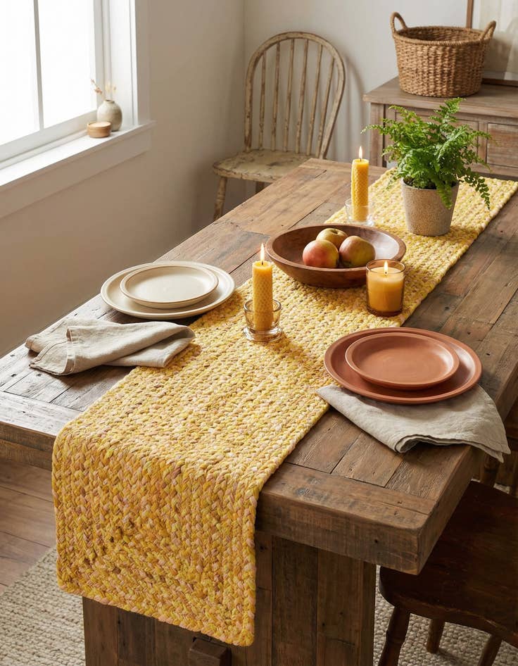 Detail image of 1' 2 x 8'  Hand Braided Chindi Table Runner Rug