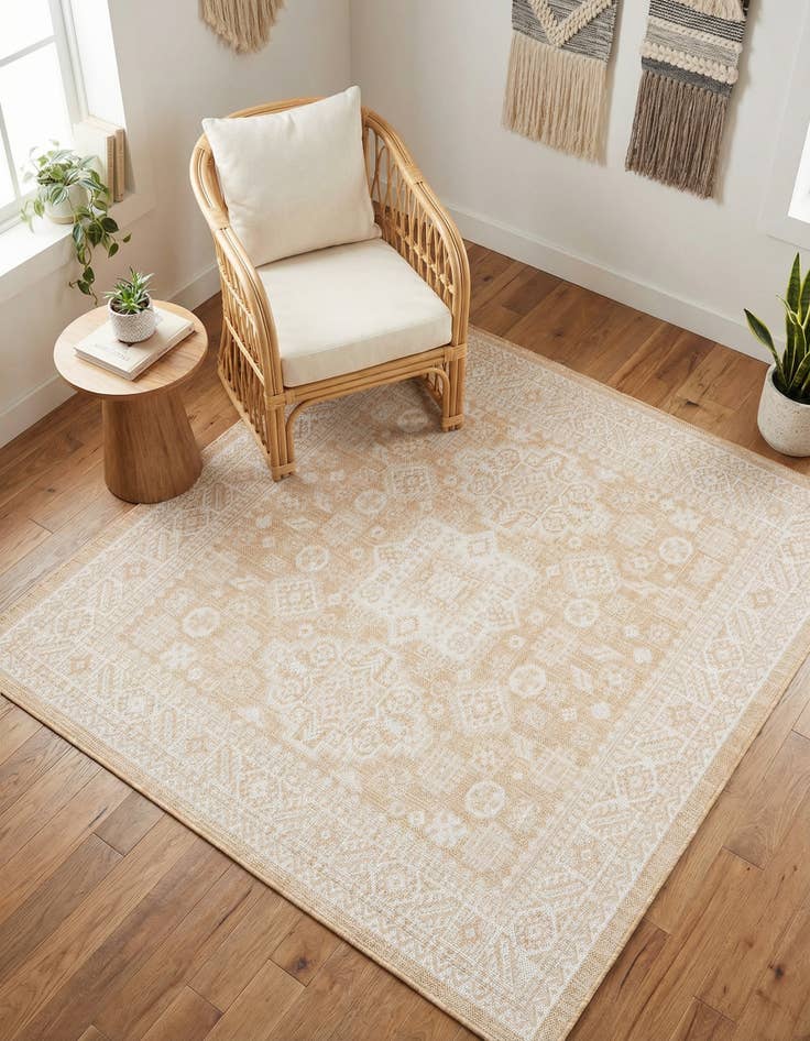 Detail image of 5' 3 x 5' 3 Washable Aztec Indoor / Outdoor Square Rug