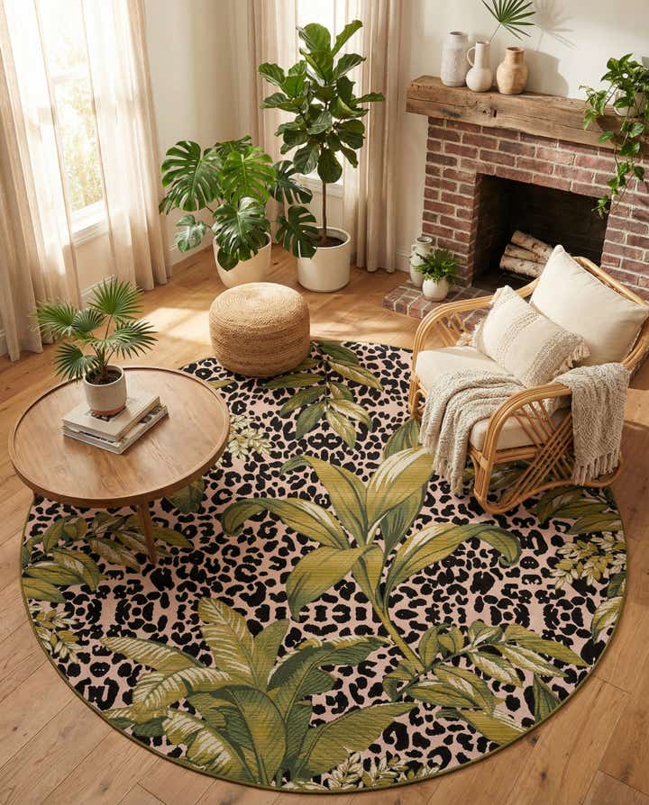 7' 10 x 7' 10 Easy-Clean Botanical Indoor / Outdoor Round Rug