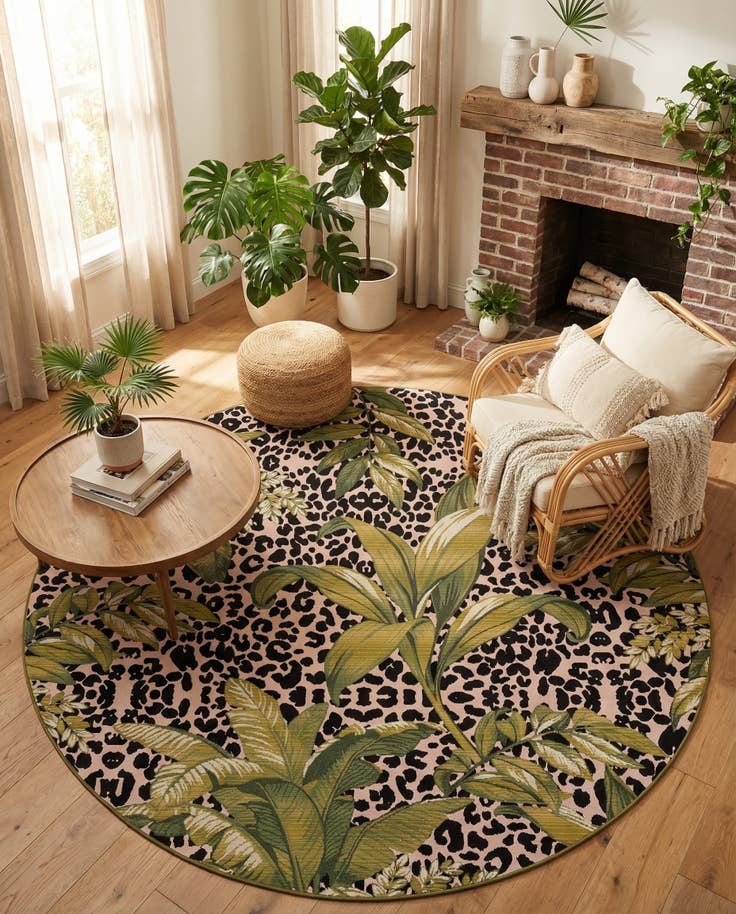 Detail image of 7' 10 x 7' 10 Easy-Clean Botanical Indoor / Outdoor Round Rug