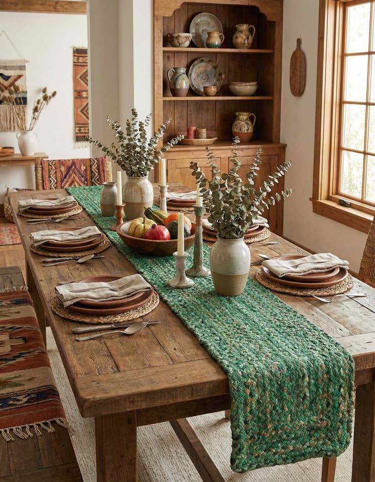 Detail image of 1' 2 x 10' Handmade Braided Chindi Table Runner Rug