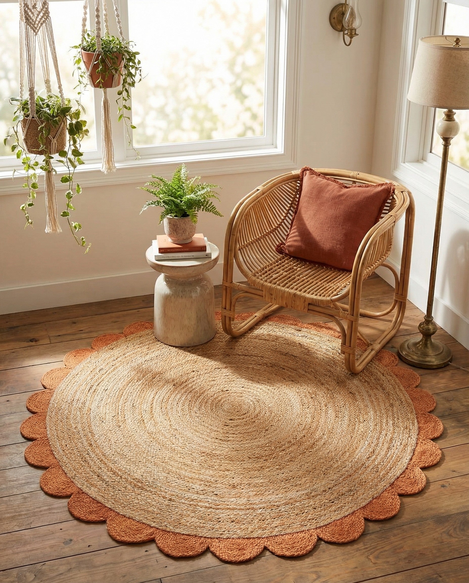 5' 1 x 5' 1 Handmade Scallop Braided Jute Round Rug